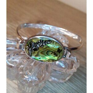 VINTAGE silver tone abalone inlay bracelet